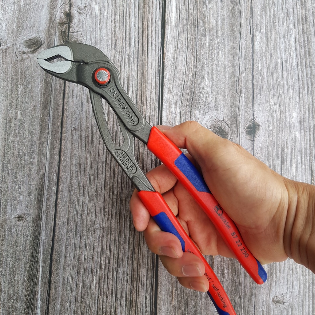 Kìm Nước Mỏ Quạ KNIPEX Cobra® 87 22 250 QuickSet Thao Tác Nhanh Chiều Dài 250mm Mở Đến Ø 50mm (Chốt Nhấn Màu Đỏ)