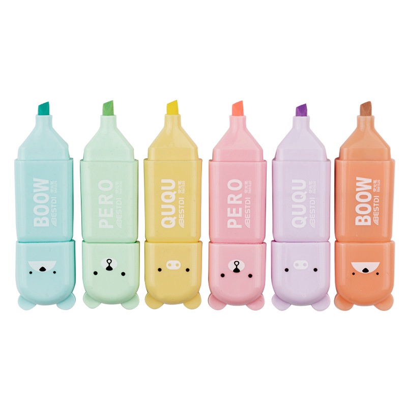 Bộ 4/5/6 bút highlight màu macaron hình gấu xinh xắn đầu mềm màu kẹo sáng tạo dùng làm thiệp/ảnh DIY