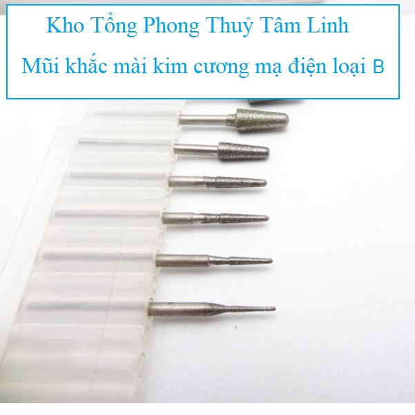 Mũi mài kim cương điêu khắc đá quý, ngọc bích đầu B| Kho tổng Phong Thủy Tâm Linh