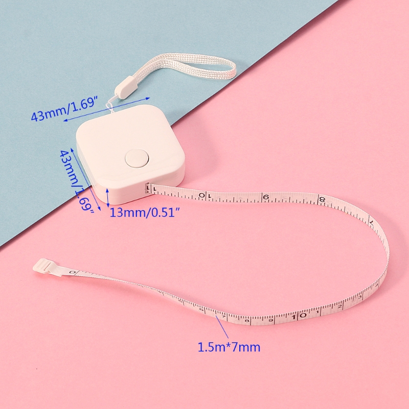 Thước dây 1.5mx7mm bằng nhựa thiết kế có thể rút gọn có nhiều màu