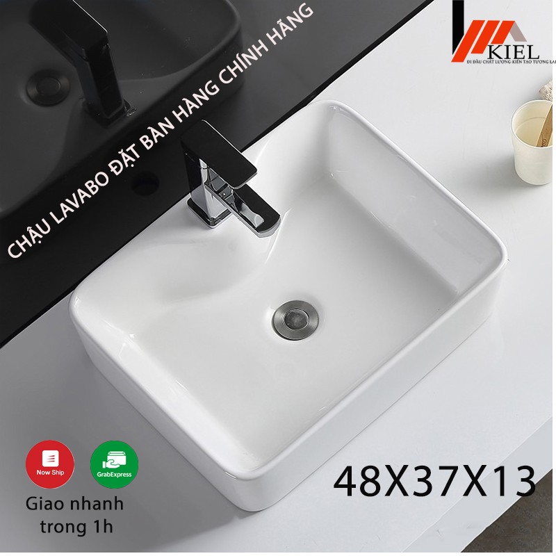 Chậu bàn đá vuông - Chậu lavabo đặt bàn hàng chính hãng bảo hành 10 năm