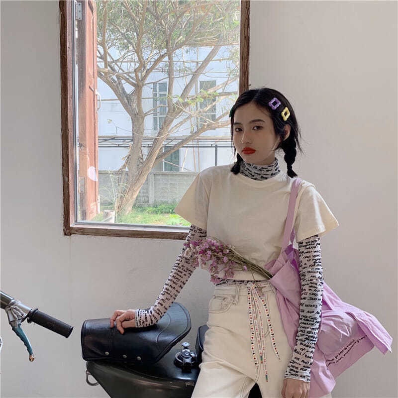 Áo Thun Mỏng Tay Dài Nhiều Lớp In Chữ Chống Nắng Mùa Hè Cho Nữ