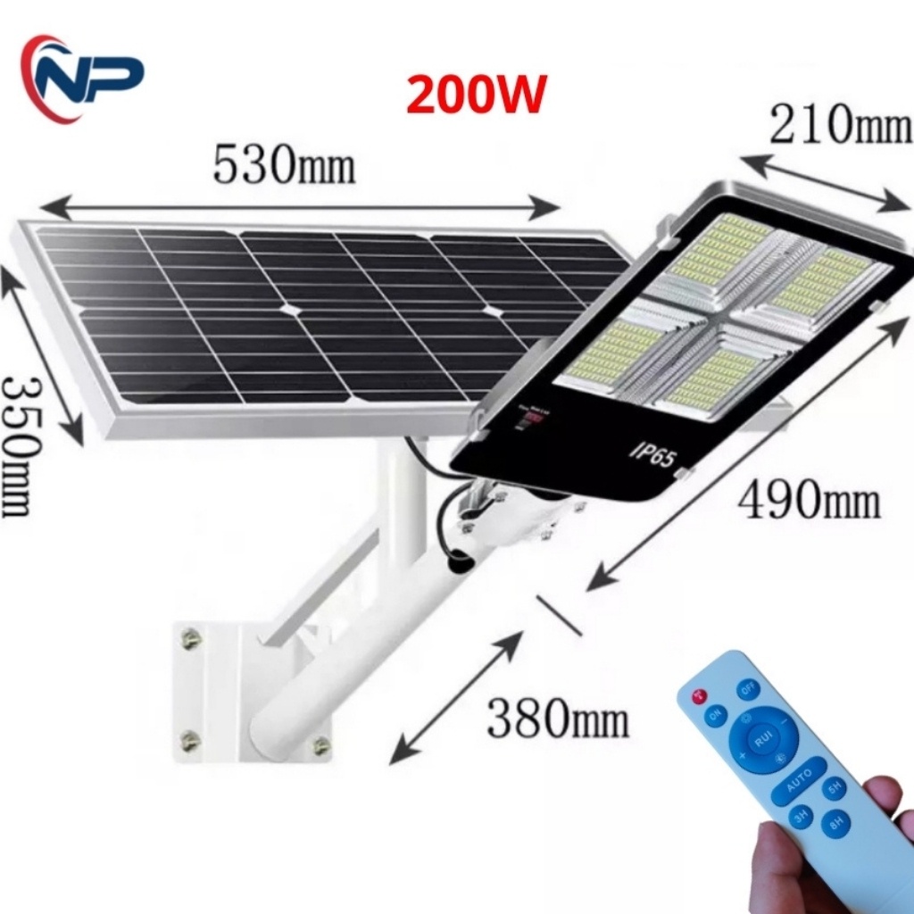 [Quà20k] Đèn Năng Lượng Mặt Trời Bàn Chải Công Suất 200W Nhôm Nguyên Khối,Cảm Biến, Điều Khiển Từ Xa, Chống Nước IP67