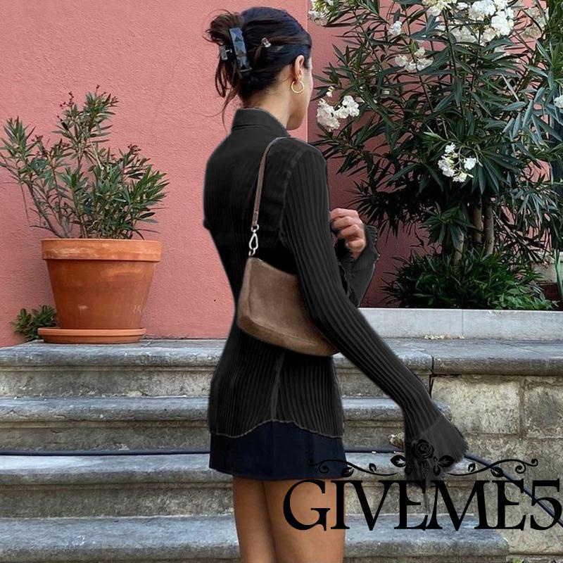 Áo sơ mi nữ màu trơn tay loe dài thời trang mùa thu phong cách cổ điển