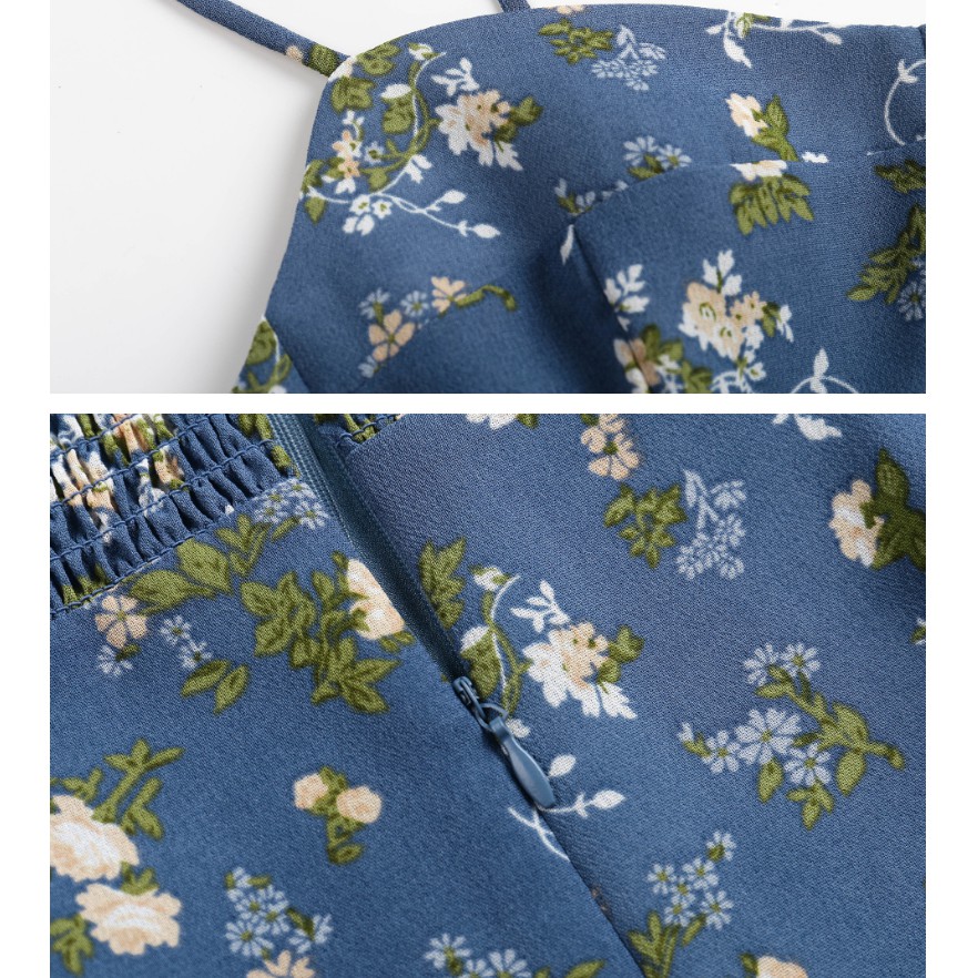 Mùa Xuân Mùa Hè C-Bit Đầm Pháp Retro Thời Gian Xanh Hoa Ren-Up Đầm Slim-Fit Mỏng Hơn Nhìn Tính Khí Bên Cắt Đầm Giữa Chiều Dài Đầm Hoa Úc Sling Đầm Sọc Slit Đầm Dài Kỳ Nghỉ