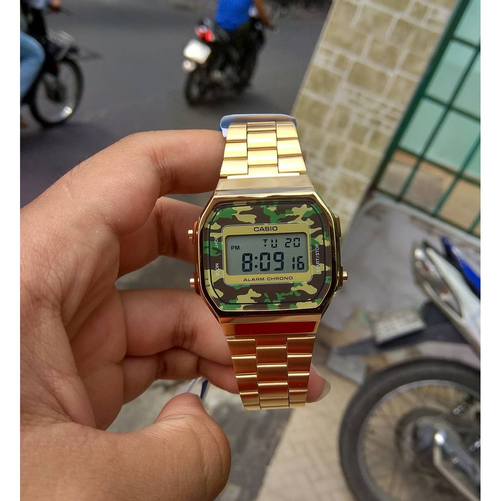 Đồng hồ nam CASIO A168 Vàng Gold Camo 32mm chính hãng (unisex)