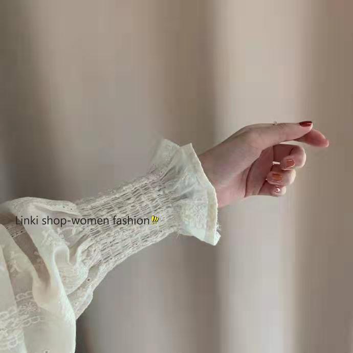 Áo sơ mi dài tay phối ren phong cách Hàn Quốc cho nữ