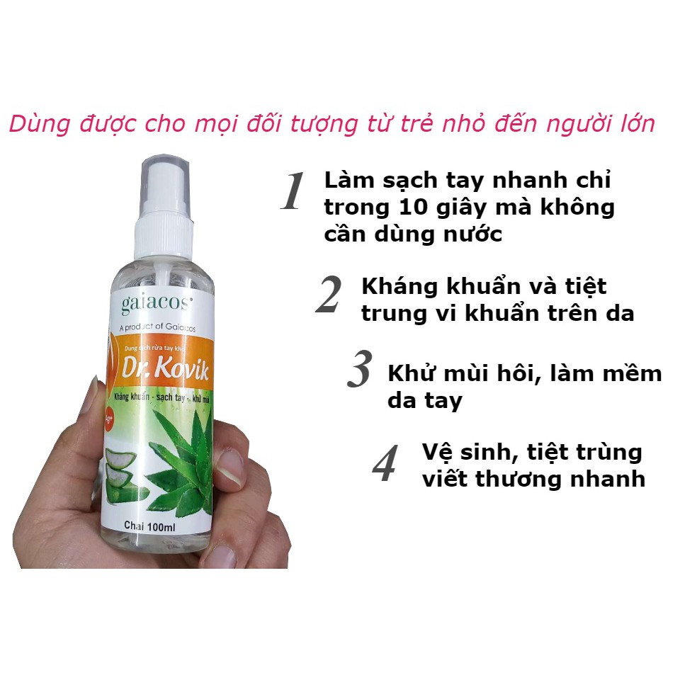 Dung dịch rửa tay khô Dr.Kovik kháng khuẩn sạch tay khử mùi 100ml | WebRaoVat - webraovat.net.vn