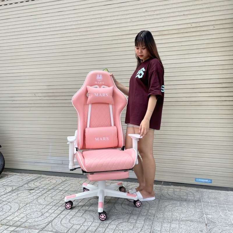 Ghế gaming streamer livestream Mars Hồng nữ tính , tay tùy chỉnh 3D, da PU nano 3 lớp.