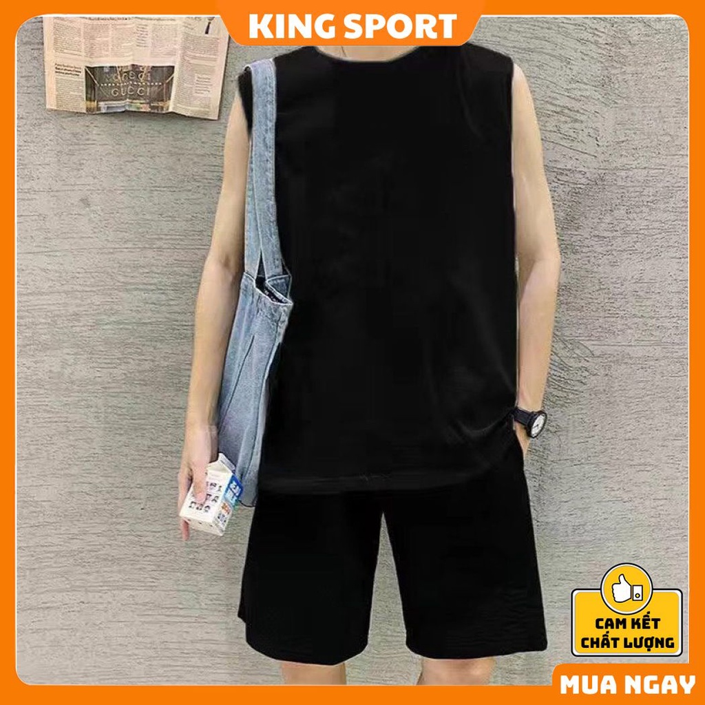 Bộ quần áo mùa hè nam nữ ba lỗ tank top form rộng tập gym vải thun mềm mịn thoáng mát đẹp cao cấp thể thao KING SPORT
