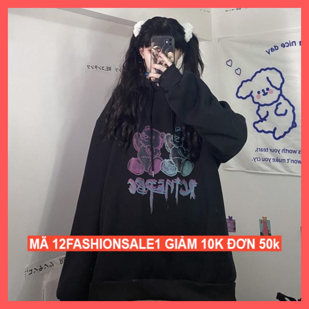 Áo hoodie nữ unisex form rộng hình gấu siêu chất, hoodie nữ unisex form rộng có mũ thời trang cá tính UNA09 | BigBuy360 - bigbuy360.vn