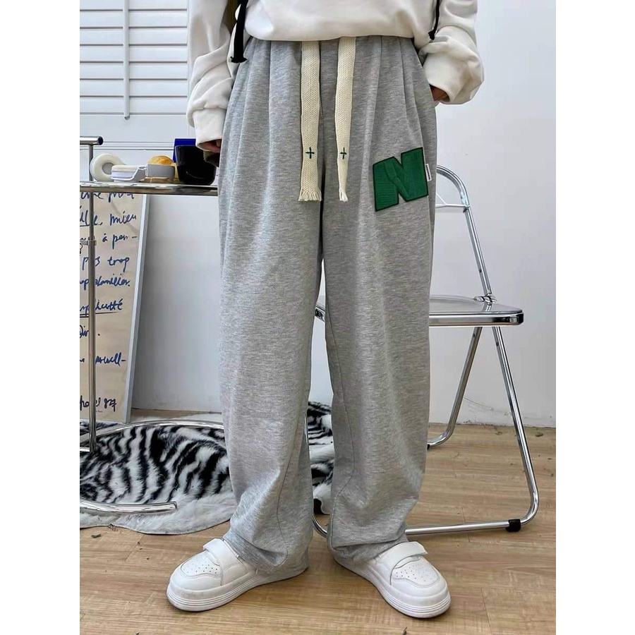 Quần Jogger Nỉ, Quần Thun Unisex Thêu Chữ N Vải Mịn 2 Màu HOT HIT
