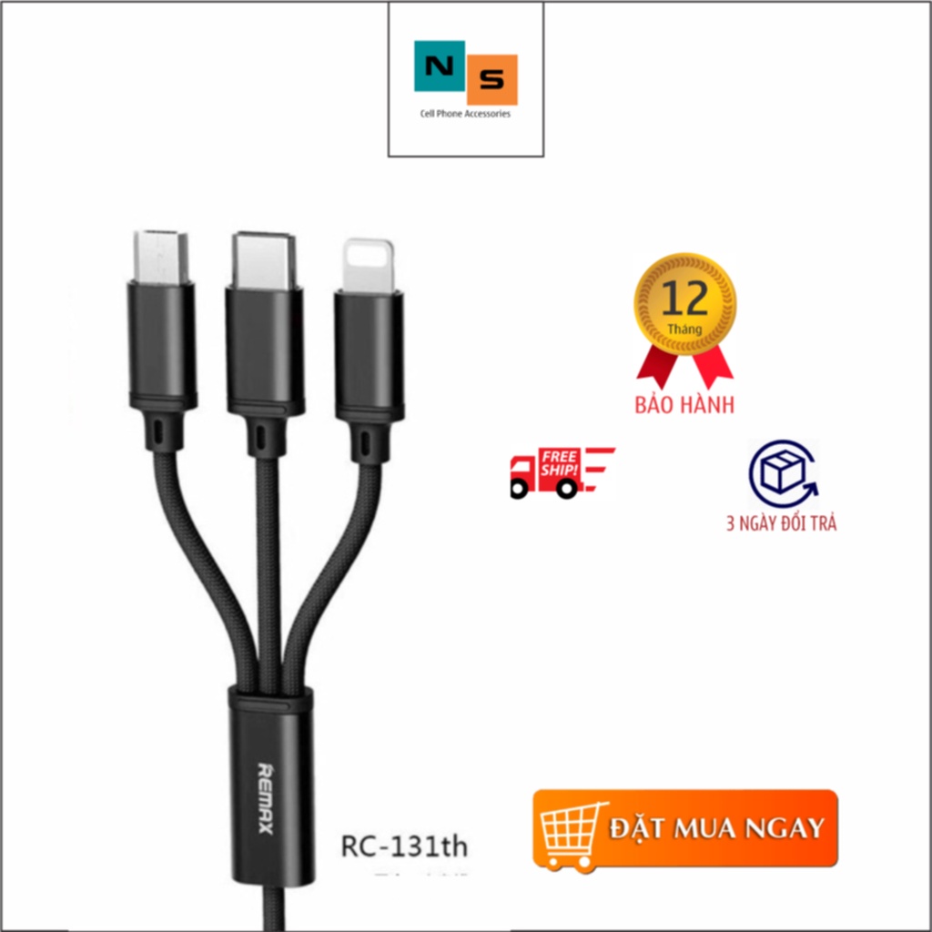 Dây Cáp Sạc 3 đầu Typec/Micro/Lightning Remax RC-131th