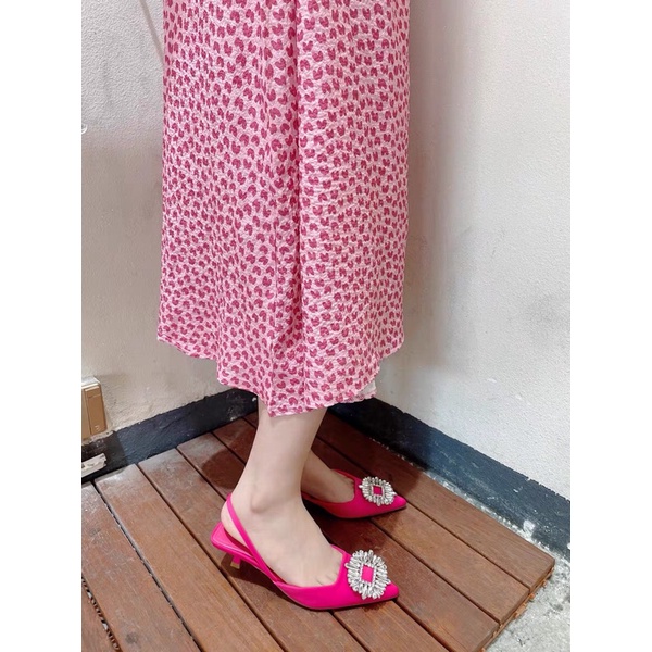 GIÀY CAO ZARA HỞ GÓT MÀU HỒNG ĐÍNH ĐÁ LẤP LÁNH