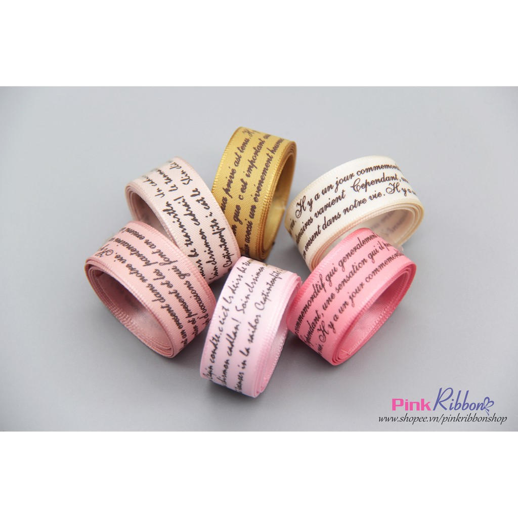 CUỘN 5M - Ruy băng satin cỡ 16mm in chữ nhí