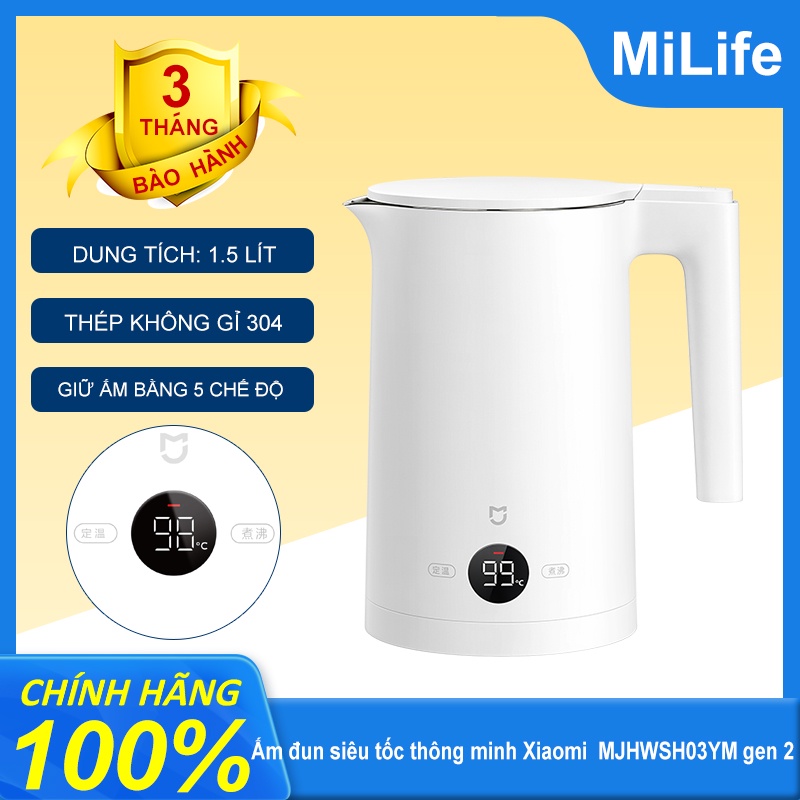 Ấm đun siêu tốc thông minh Xiaomi  MJHWSH03YM gen 2 ấm siêu tốc điều nhiệt cài đặt nhiệt độ nước màn hình Led 1800W 1.5L