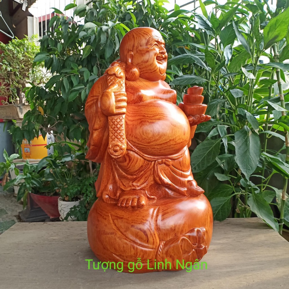 Tượng Di lặc gánh tiền gỗ hương cao 40