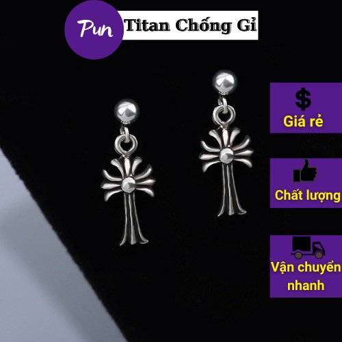 Khuyên tai nam nữ phong cách hàn quốc hình chữ thập Punstore màu bạc Titan chống rỉ - HT Chrome Heart