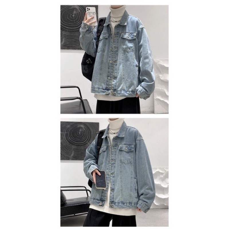 Áo Khoác Jeans Nam Nữ Màu Xanh Và Xám From Rộng Dáng Suông Phong Cách Hàn Quốc, Thời Trang Unisex