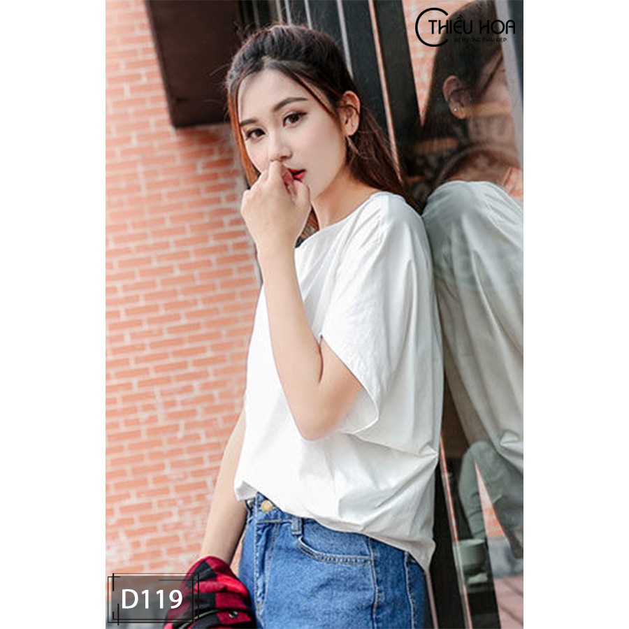 Áo Thun Nữ Tay Rộng Phong Cách Đơn Giản Thiều Hoa, Áo phông nữ đẹp mặc mát mẻ trẻ trung D119