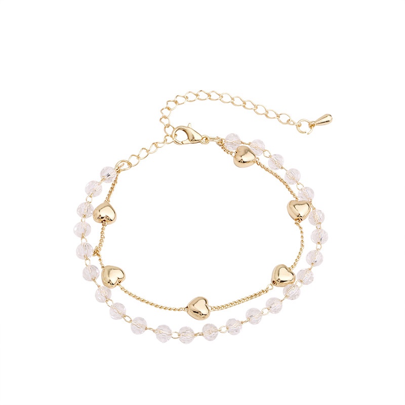 Vòng đeo tay hai lớp dây xích và hạt pha lê phong cách Hàn Quốc thời trang