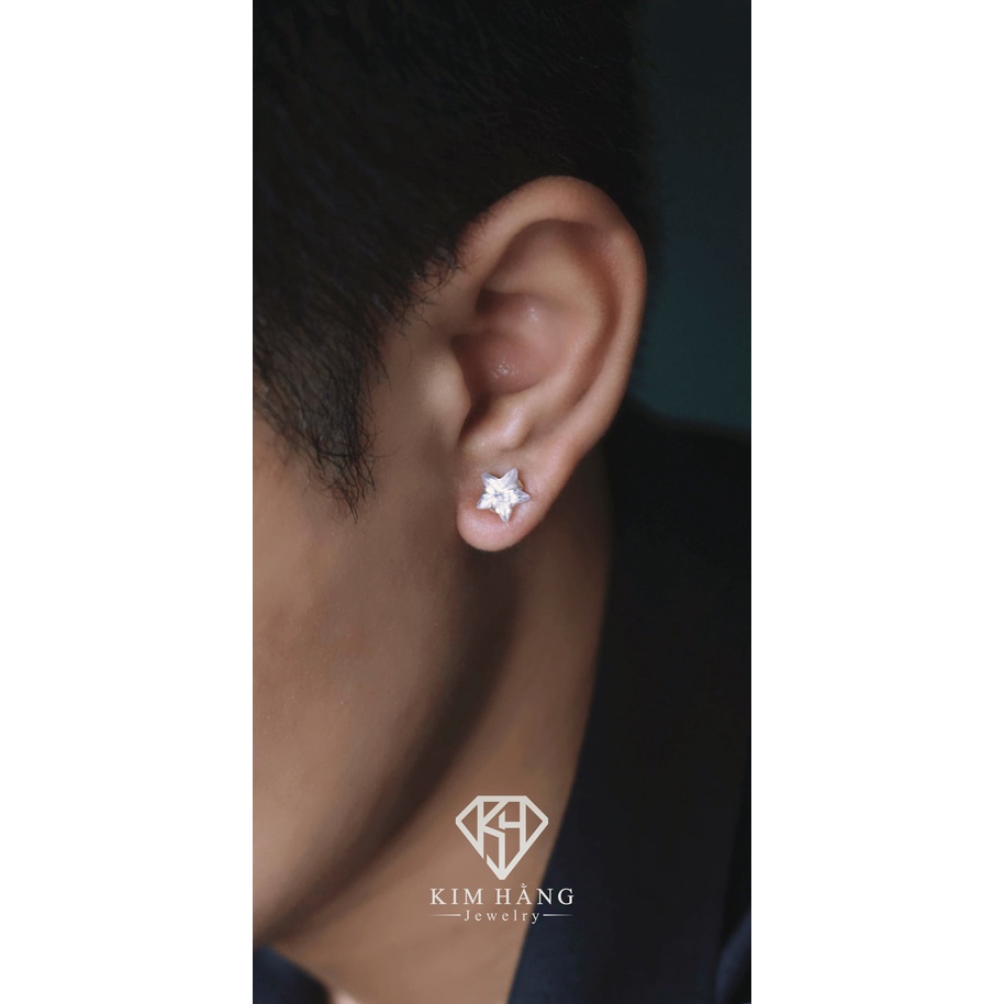 Khuyên Tai Bạc Nụ Ngôi Sao Đá Trắng KHJER078 - Chốt Đẩy