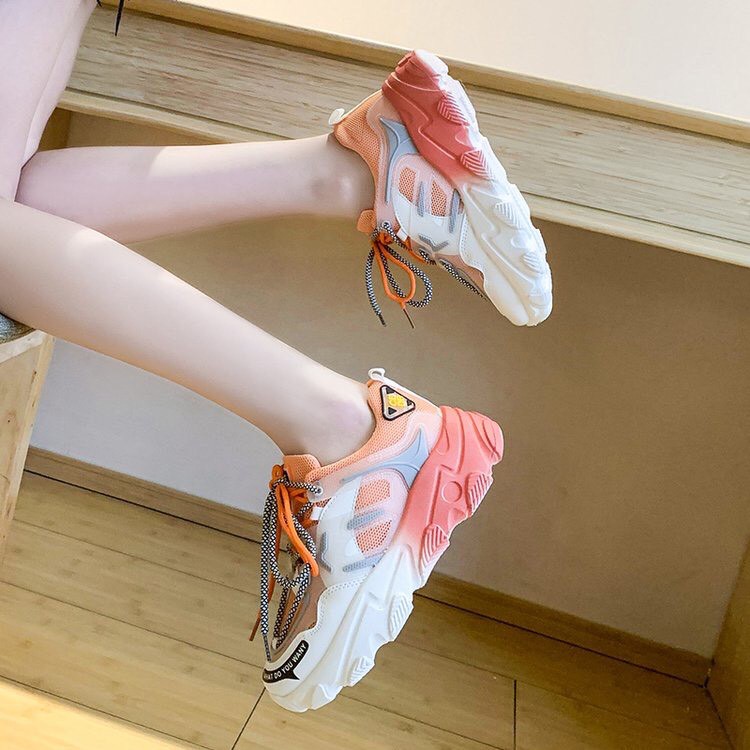 Giày thể thao nữ CLDB pha màu có 3 màu hồng, cam & xanh, độn đế, phong cách Hàn Quốc, đi học, đi chơi đều được, hot 2020
