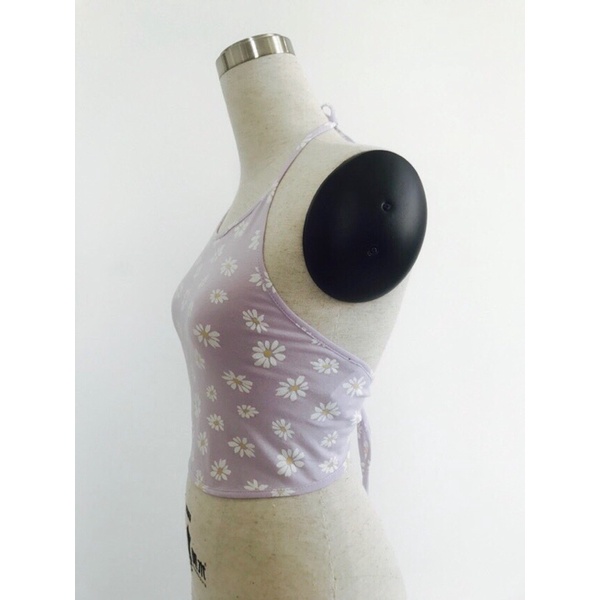 Áo yếm croptop cột sau lưng vải tím hoa cúc vnxk