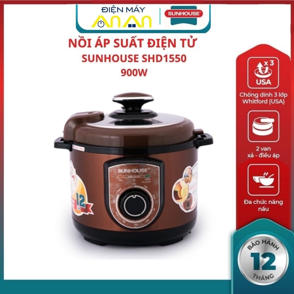 Nồi áp suất điện đa năng SUNHOUSE SHD1550, màu sắc đẹp mắt, nắp vặn kín, an toàn khi sử dụng