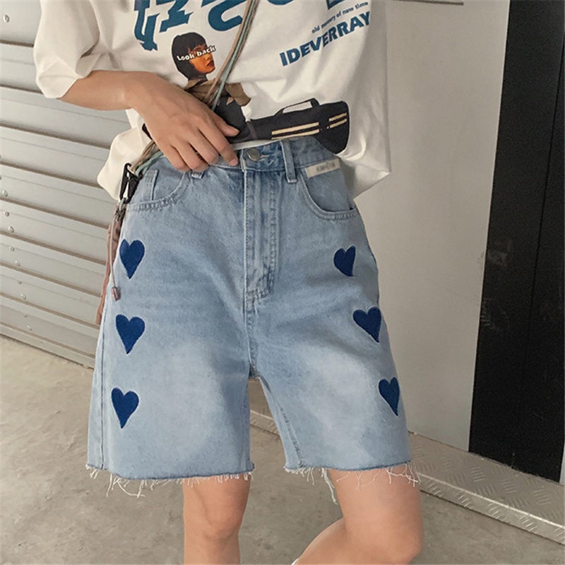IELGY Quần Short Denim Mỏng Lưng Cao Ống Suông Rộng Cá Tính Cho Bé