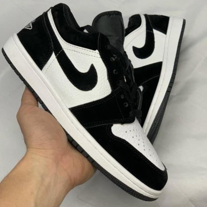 Giày jordan cổ thấp màu đen trắng, giày jd panda thấp hàng cao cấp, full bill box, phụ kiện