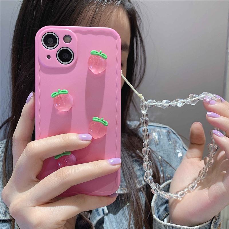 Ốp Điện Thoại TPU Dẻo Họa Tiết Trái Đào Có Dây Đeo Tay Cho iphone7plus 13 pro max 12 pro max 11 pro max xsmax