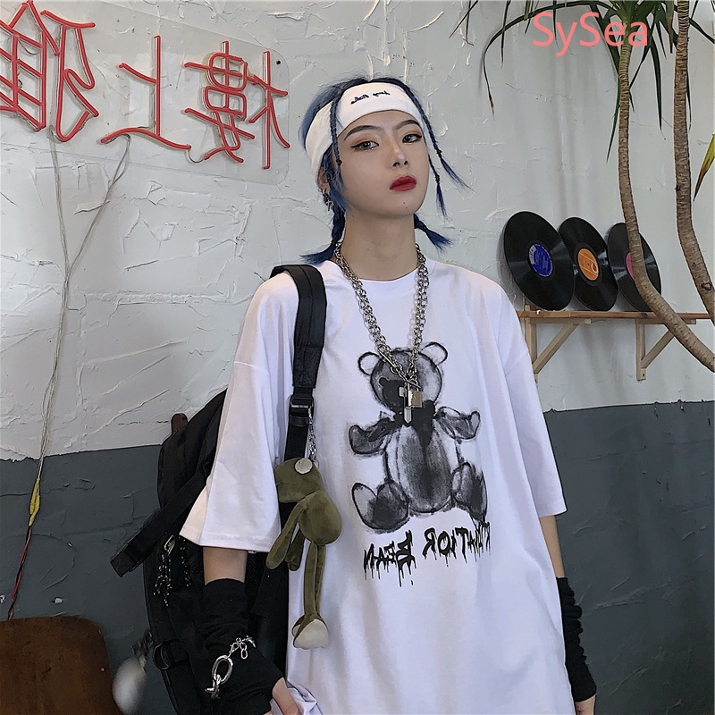 Áo Thun Ngắn Tay In Hình Gấu Xinh Xắn Theo Phong Cách Retro Dành Cho Nữ