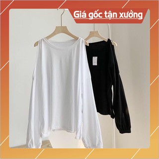 Áo pull trơn xẻ vai trắng đen basic