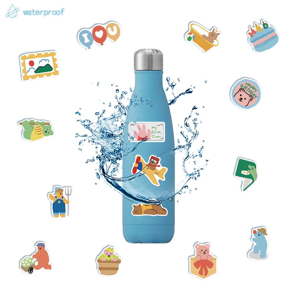 Bộ 50 Tấm Nhãn Dán Trang Trí Cốc Nước/Nhật Ký Họa Tiết Chú Gấu Hoạt Hình Kiểu Hàn Quốc Dễ Thương