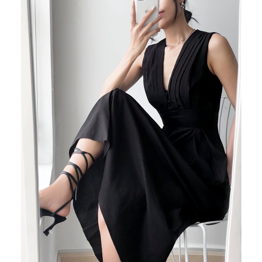 Đầm đi tiệc cao cấp thiết kế dáng xòe, midi, xếp ly ngực - Anna Dress