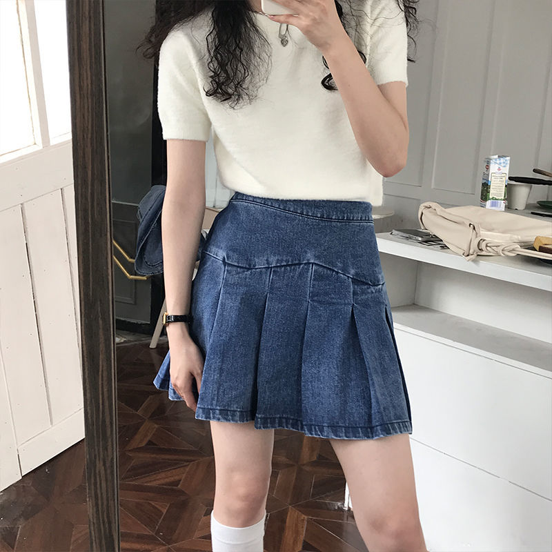 chân váy jean Lưng Cao Xếp Ly Thời Trang Hàn Quốc 3936 | BigBuy360 - bigbuy360.vn