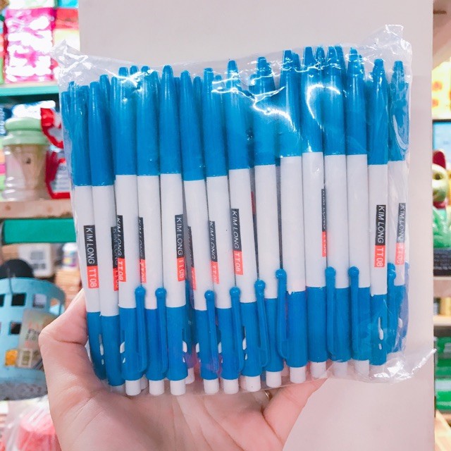 20 Cây bút bi chính hãng Kim Long đầu 0.8mm mực xanh nét êm đều