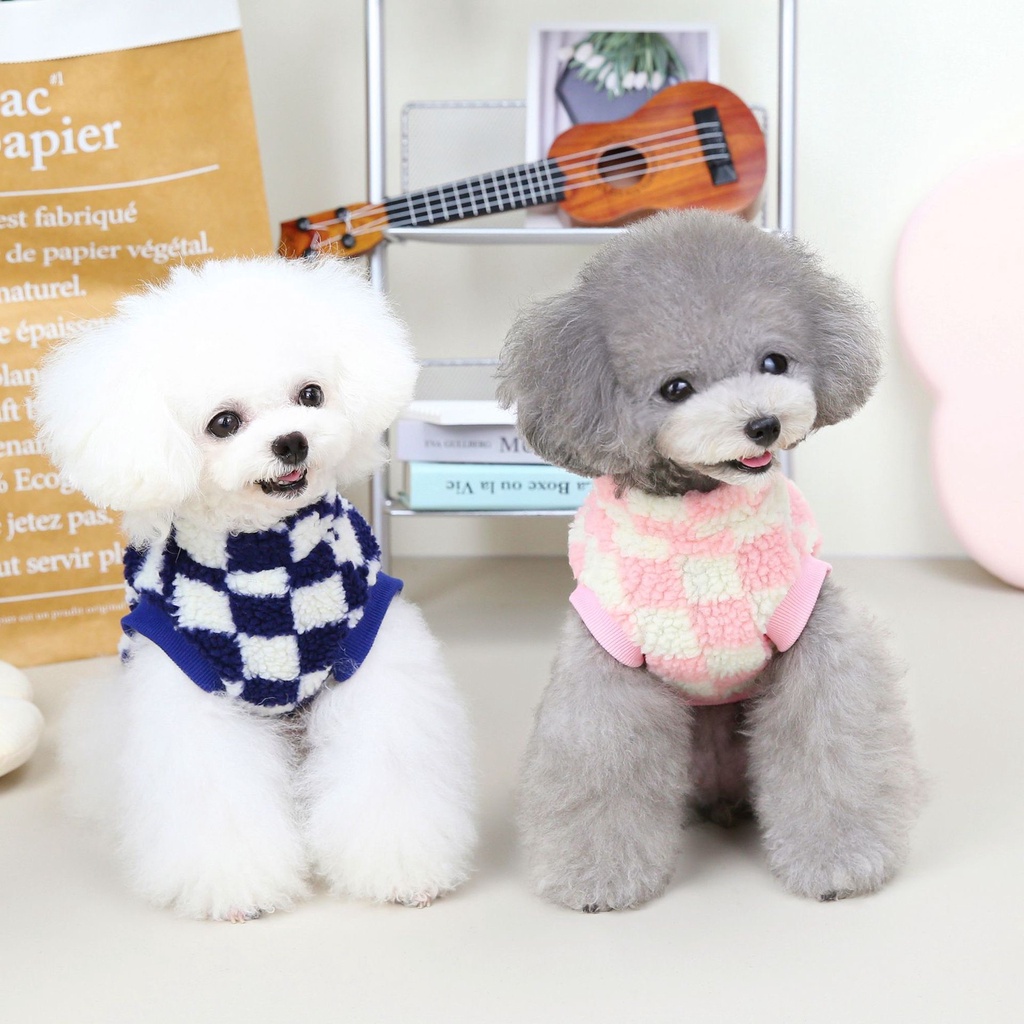 Áo khoác lông cừu họa tiết kẻ caro cho thú cưng cao cấp - Áo giữ ấm cho chó mèo 2 lớp mềm mại thoải mái