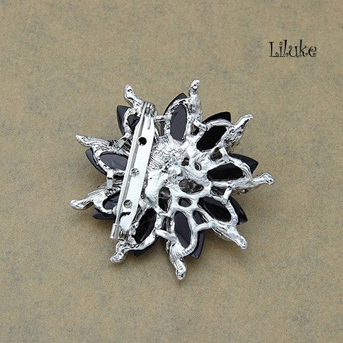 Cài Áo Hình Bông Hoa Đính Đá Màu Đen Thời Trang Cho Nữ