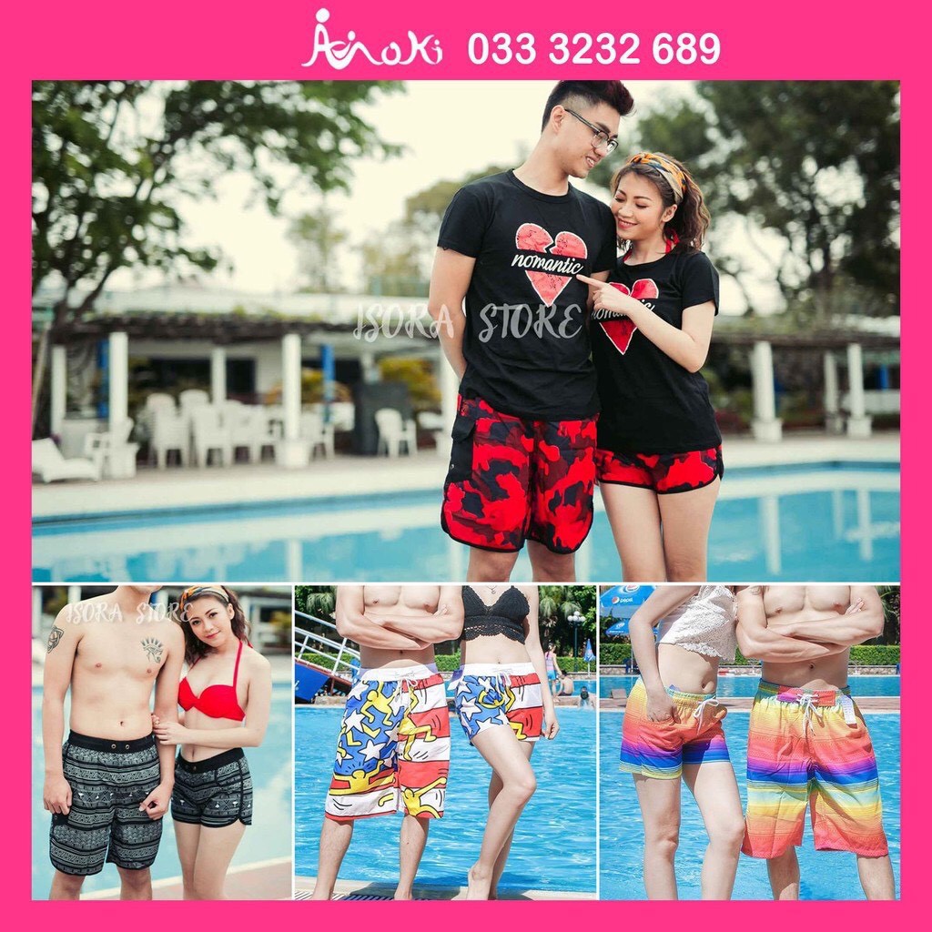 Quần Đùi Đi Biển Nam Nữ Nhập Khẩu - Quần Đôi Hoa Quả chụp kỷ yếu đủ size