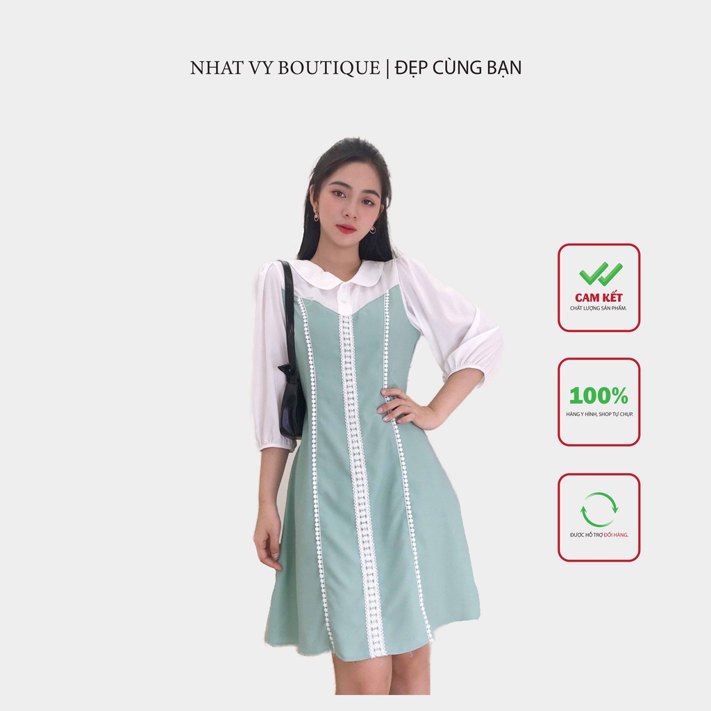 ĐẦM PHỐI VOAN CỔ SEN TAY LỬNG - NHATVY D1592