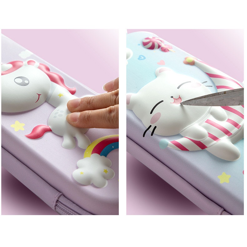 Hộp Đựng Bút Bằng EVA In Hình Kỳ Lân 3D Dễ Thương Cho Bé Gái