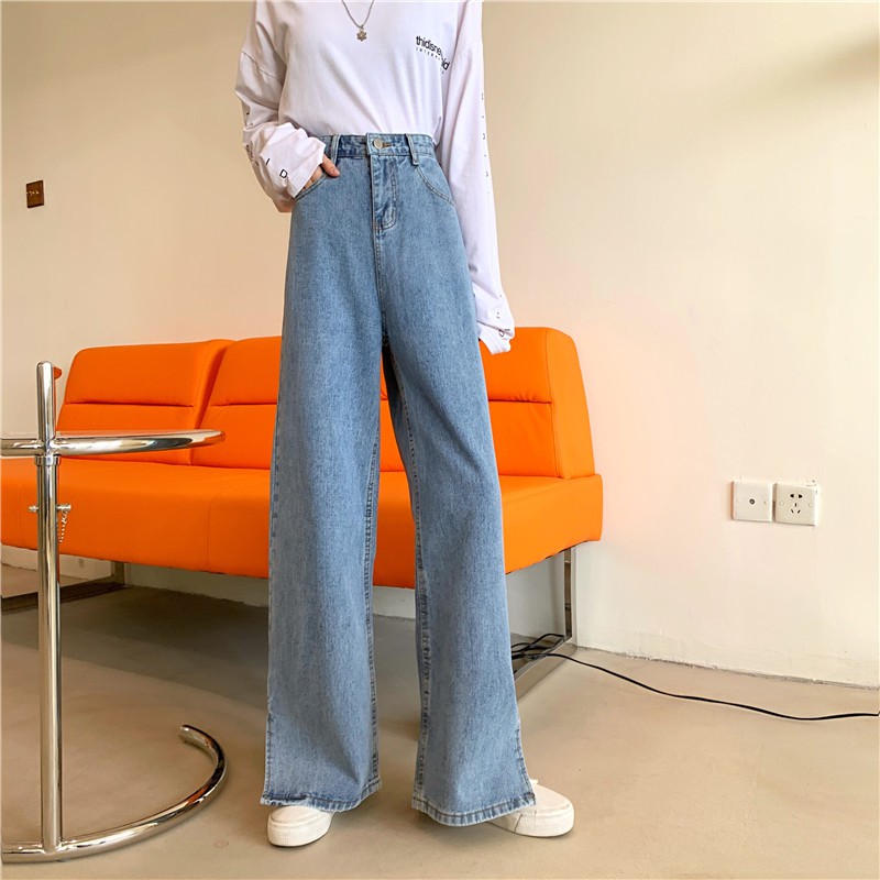Quần Jeans Ống Rộng Lưng Cao Thời Trang Có Cỡ Lớn Cho Nữ