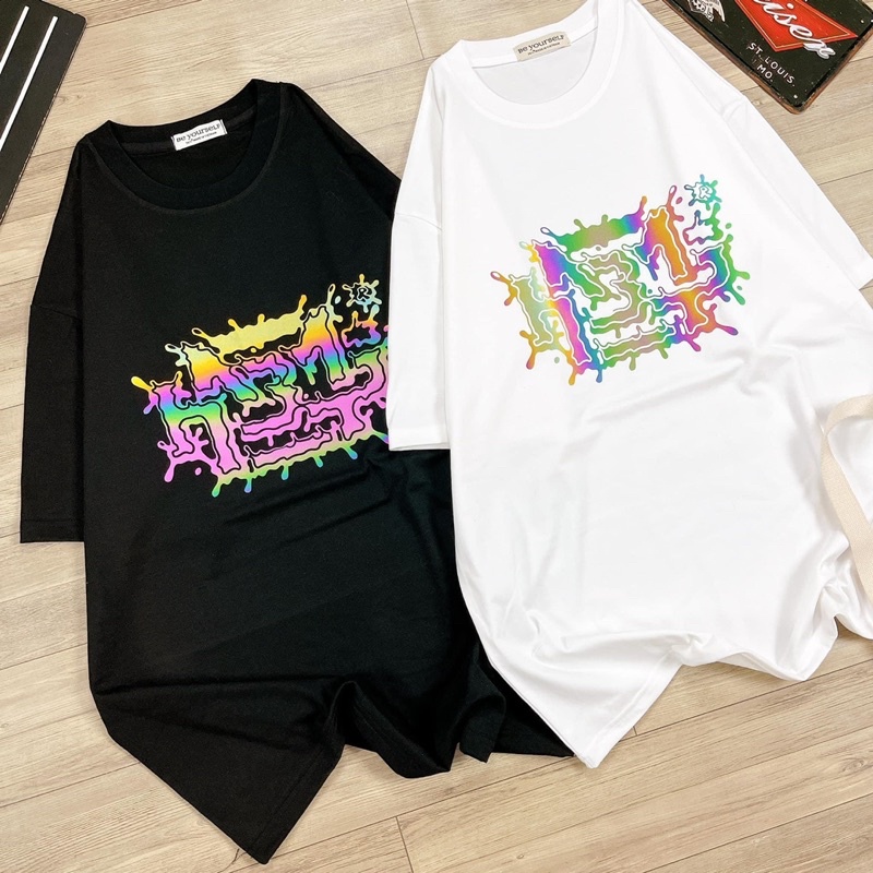 Áo Thun Phản Quang Unisex Form Rộng Nam Nữ Đều Mặc Được_Chất Cotton Dày Dặn Mềm Mịn Không Xù_Mặc Cặp Đều Được