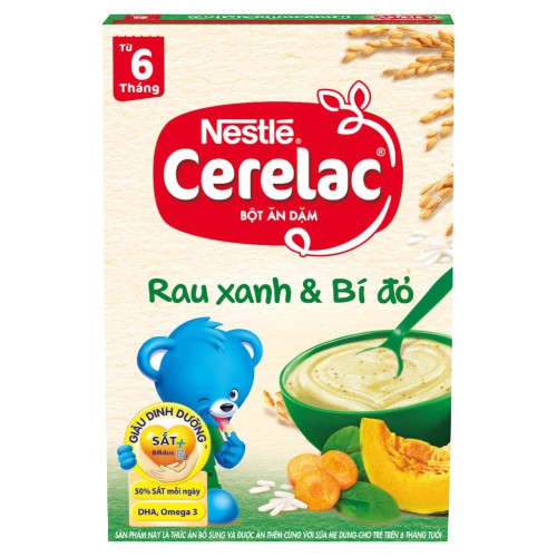 [Tặng Lục Lạc Gấu Cầm Tay] Combo 2 Hộp Bột Ăn Dặm Nestlé Cerelac Gà Hầm Và Rau Xanh Bí Đỏ 200g/Hộp: