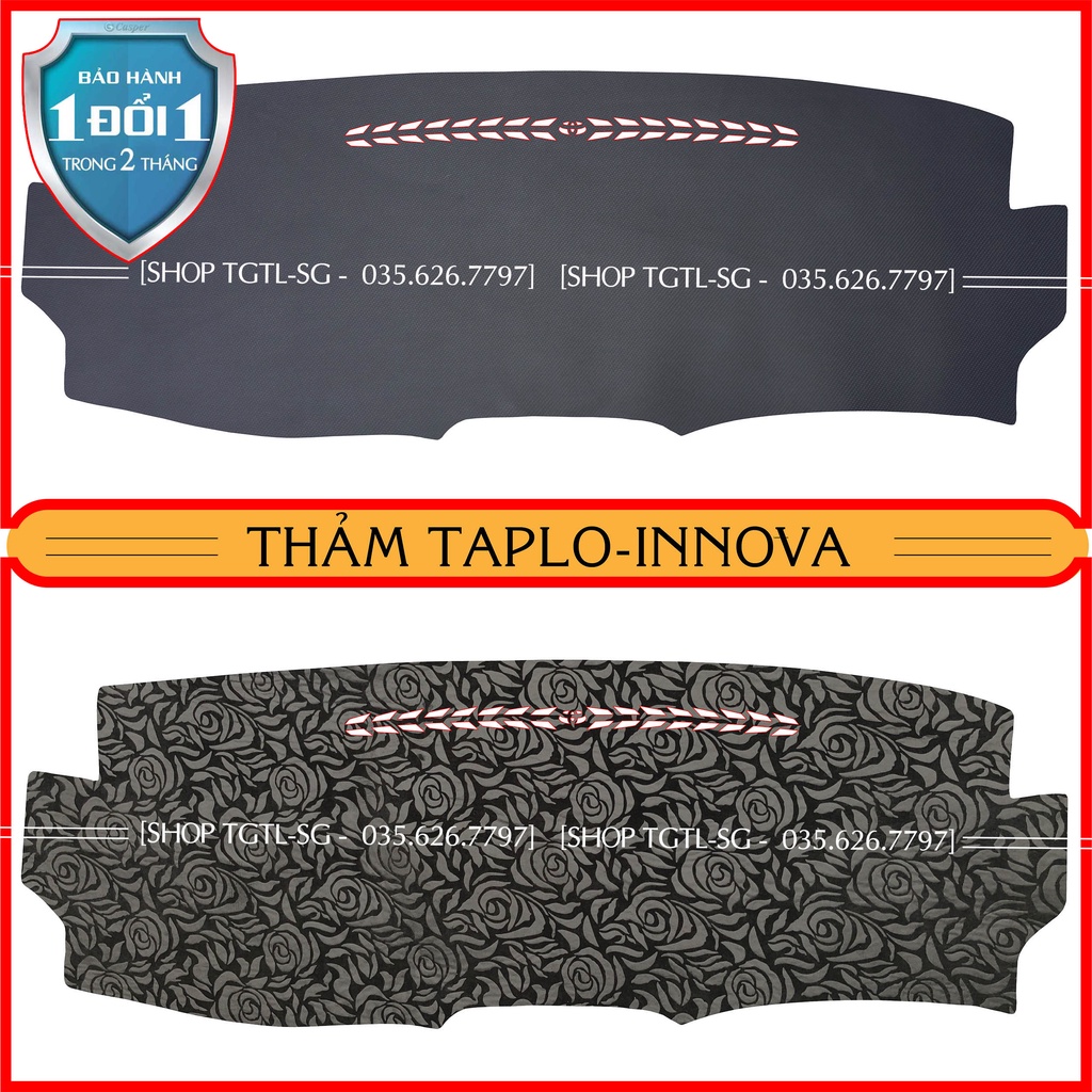 [innova đời 2007 đến 2015] Thảm taplo loại da vân gỗ,da cacbon,da nỉ đen và nhung lông cừu dày 3 lớp