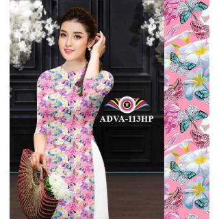 Bộ áo dài may sẵn họa tiêt bướm hồng siêu đẹp