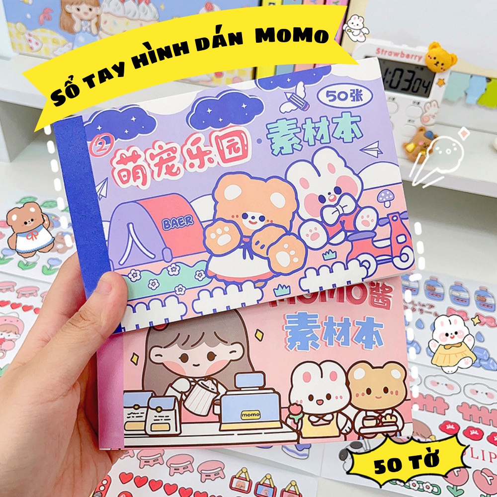 Quyển Sticker Tự Cắt Nhiều Hình Độc Đáo Nhãn Dán Tài Liệu Dễ Thương Dán Tay Bộ Phim Hoạt Hình 50 Nhãn Dán MoMo