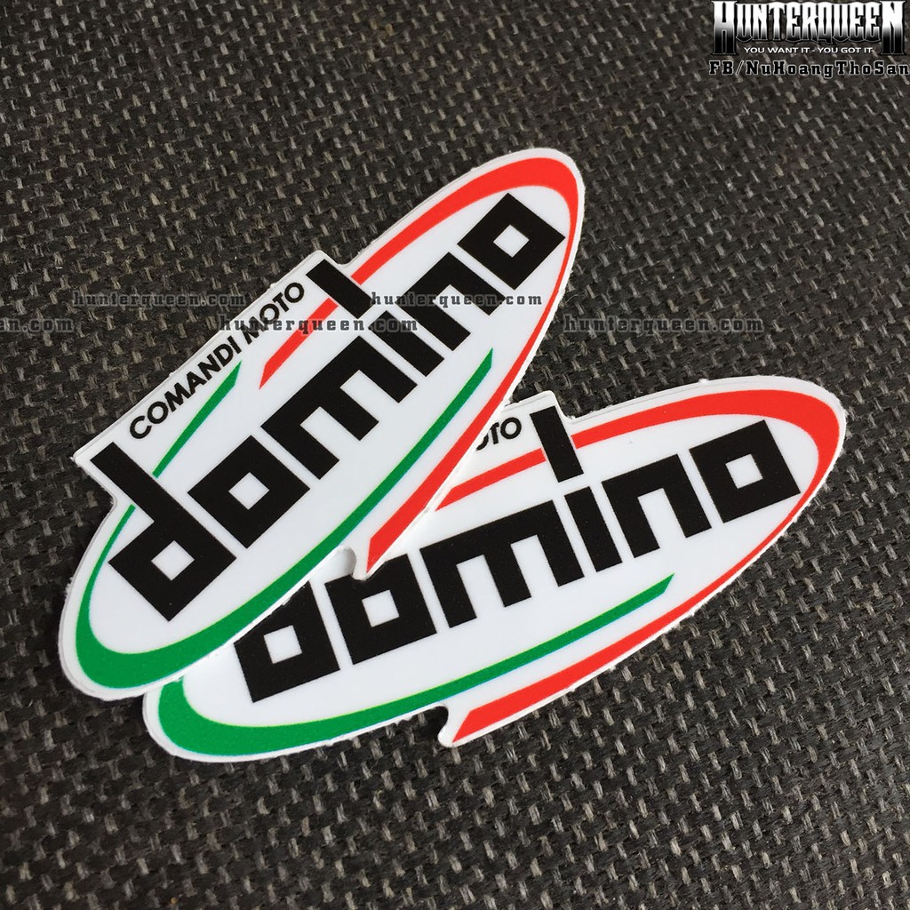 DOMINO trắng[8.5x3.5cm] decal cao cấp chống nước, sắc nét, bền màu, dính chặt. Hình dán logo trang trí mọi nơi
